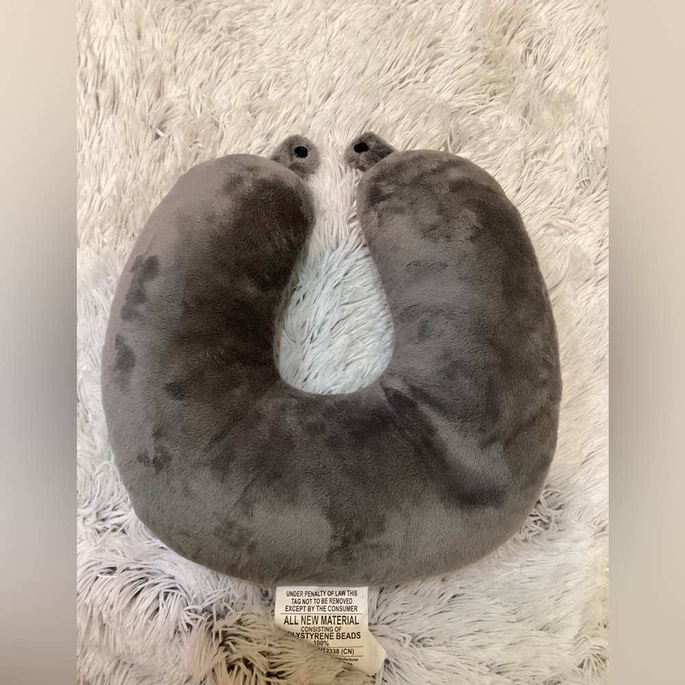 Brookstone micro bead travel head and neck pillow 2 tone light gray